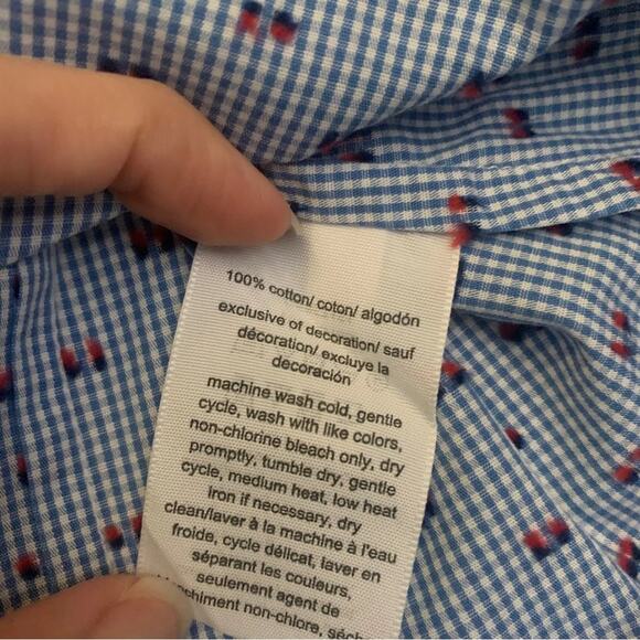 Tommy Hilfiger Blue Red Gingham Print Long Sleeve 3/4 Button Down Shirt Small - Picture 7 of 13